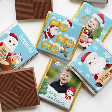 Set 5 mini ciocolățele personalizate cu poze și text - Moș Crăciun