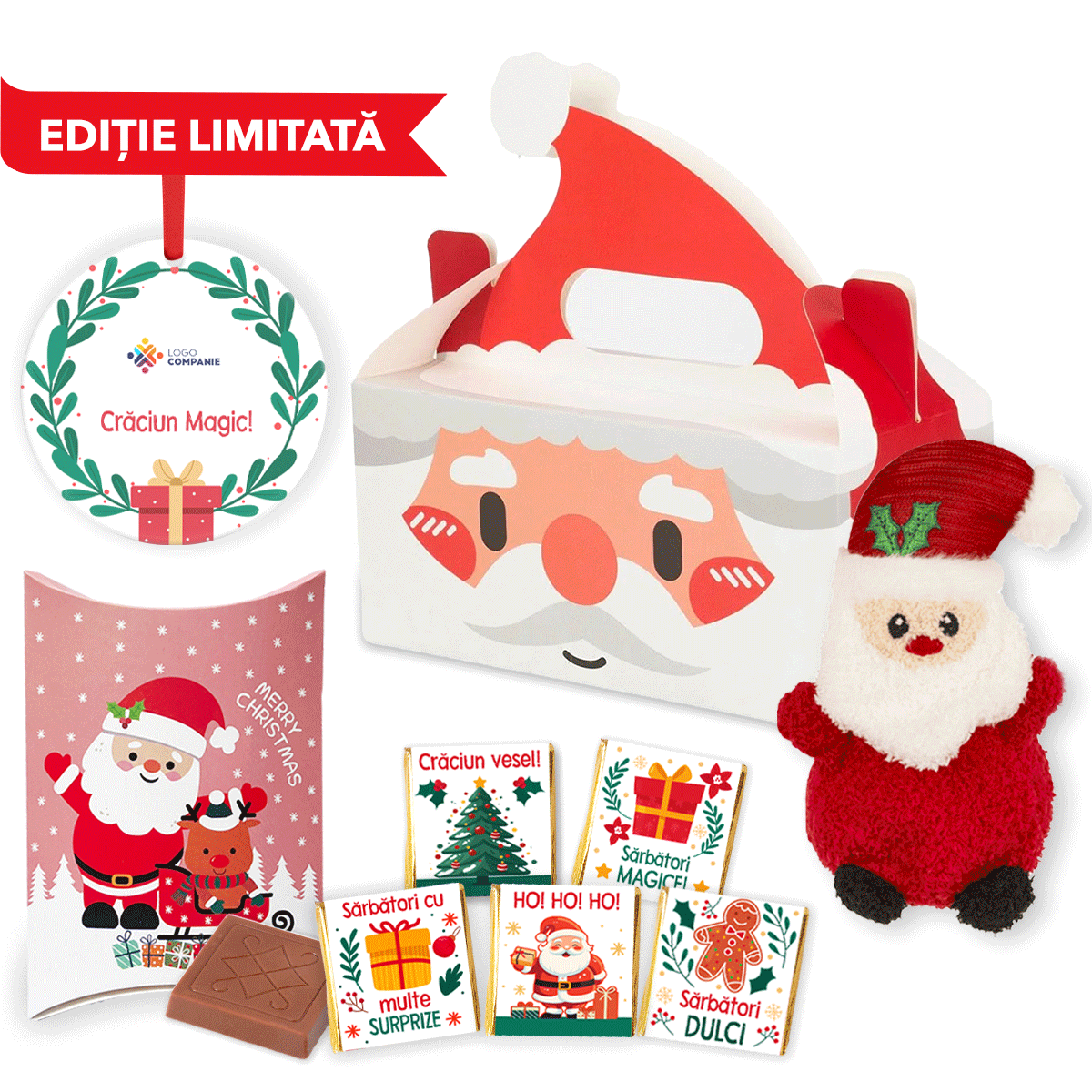 Set cadou cu ornament rotund personalizat - Moș Crăciun