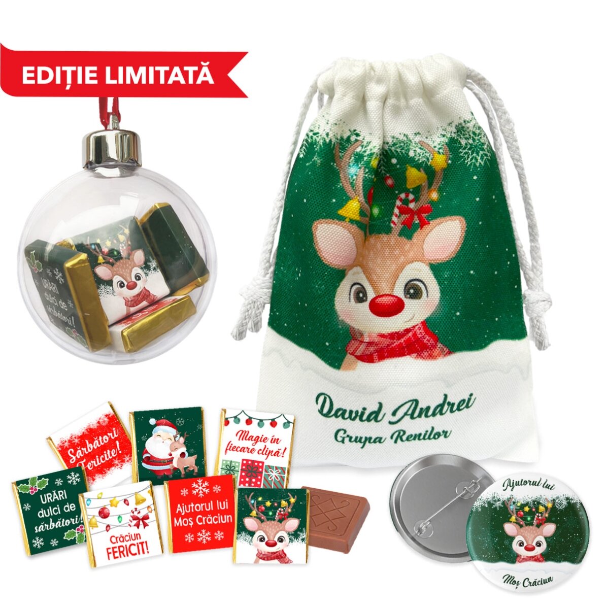 Set cadou cu săculeț mic personalizat - Ren