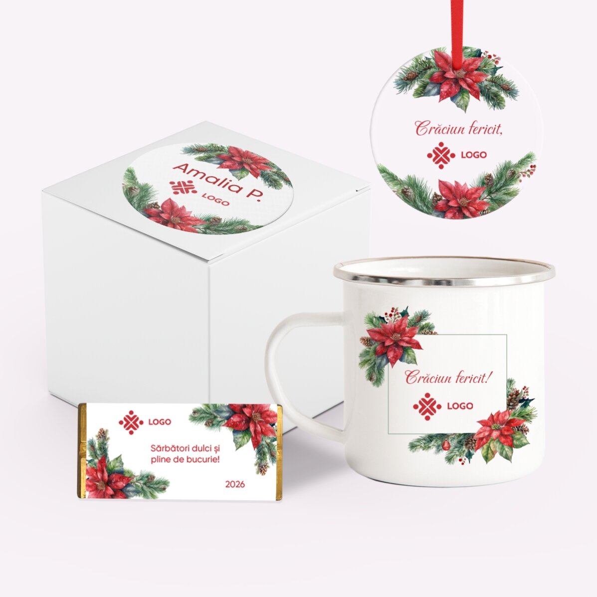 Set cadou de Crăciun personalizat cu logo și mesaj - Christmas