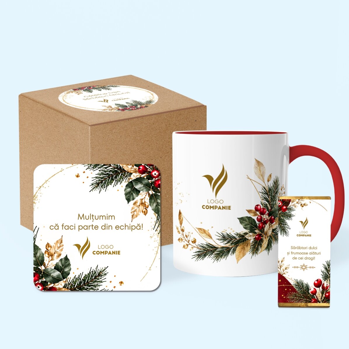 Set cadou de Crăciun personalizate cu logo și text - Festiv