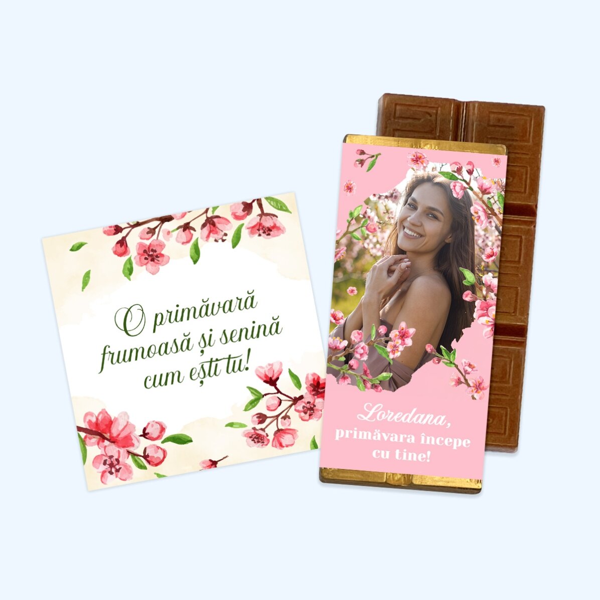 Set cadou de primăvară cu magnet și mini tabletă de ciocolată personalizată