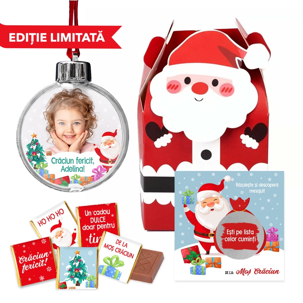 Set cadou cu glob personalizat - de la Moș Crăciun