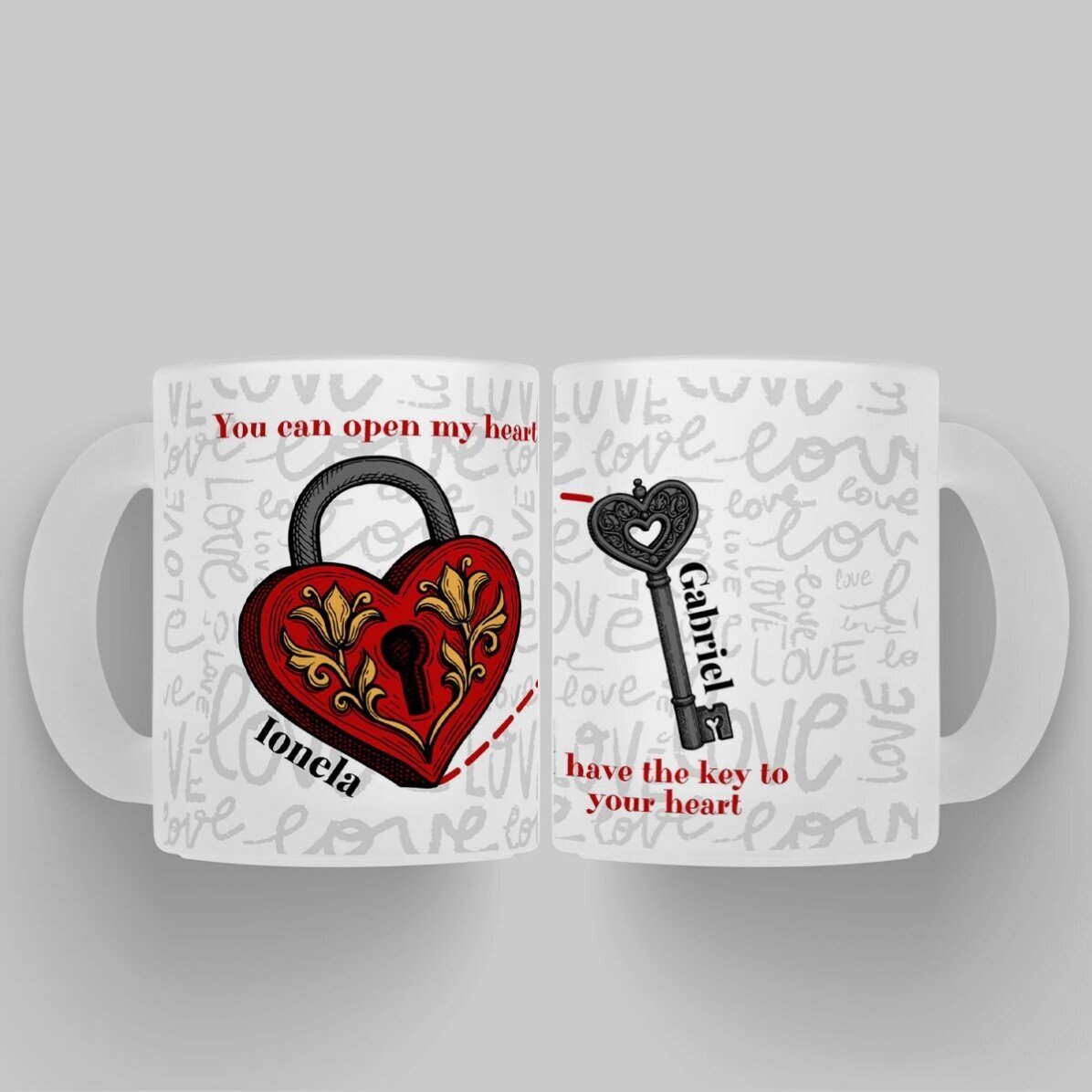 Set căni personalizate cu text - Key to my heart