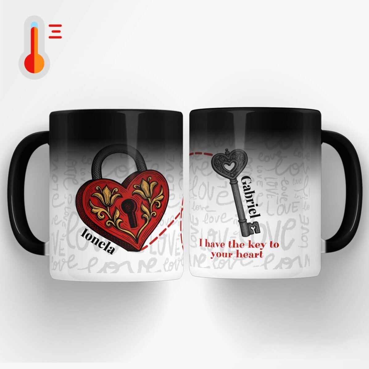 Set căni personalizate cu text - Key to my heart