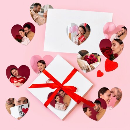 Set de 12 stickere (etichetă autoadezivă) în formă de inimă personalizate cu poze