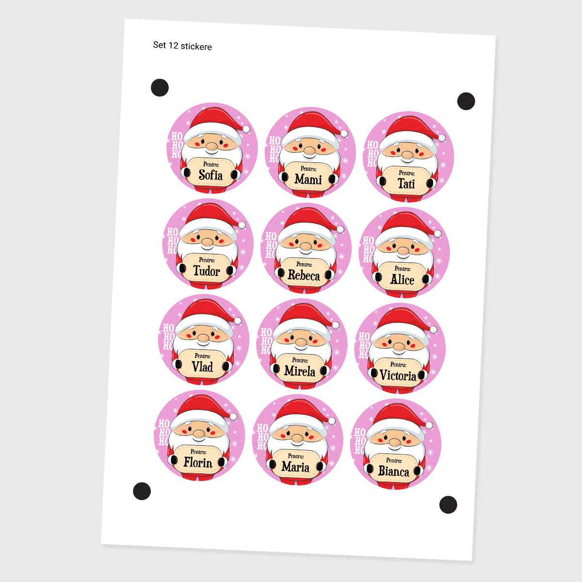 Set de 12 stickere (etichetă autoadezivă) personalizate cu mesaj - De la Moș Crăciun