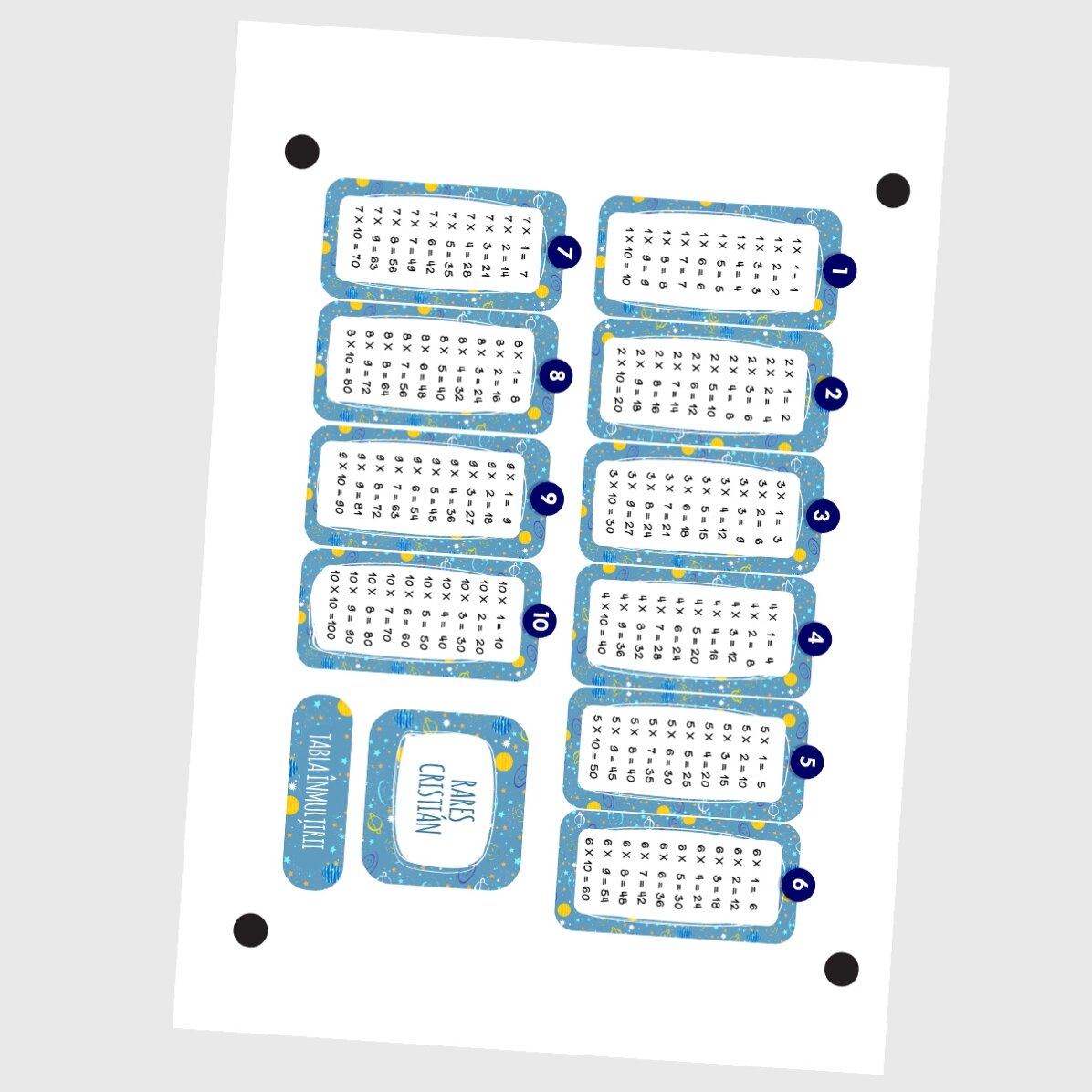Set de 12 stickere (etichetă autoadezivă) personalizate cu text și tabla înmulțirii - Spațiu