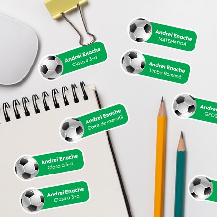 Set de 12 stickere (etichetă autoadezivă) personalizate pentru școală - Sport