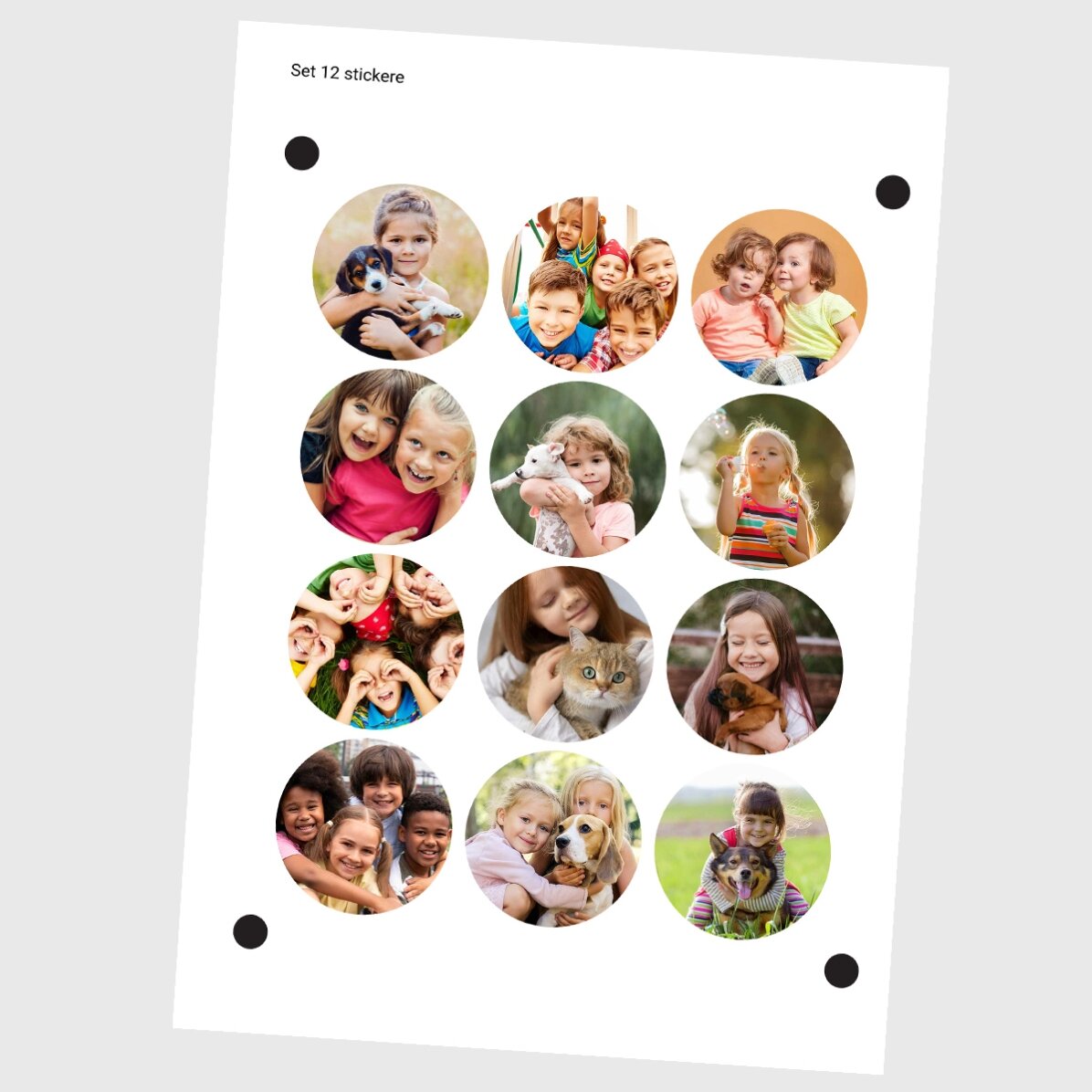 Set de 12 stickere (etichetă autoadezivă) rotunde personalizate cu poze