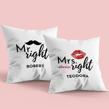 Set de 2 perne personalizate cu text - Mr & Mrs Right