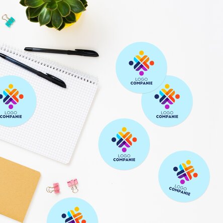 Set de 6 stickere (etichetă autoadezivă) rotunde, diametru 7cm personalizate cu logo