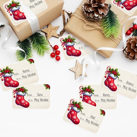 Set de 8 stickere (etichetă autoadezivă) personalizate - Cu drag, Moș Nicolae