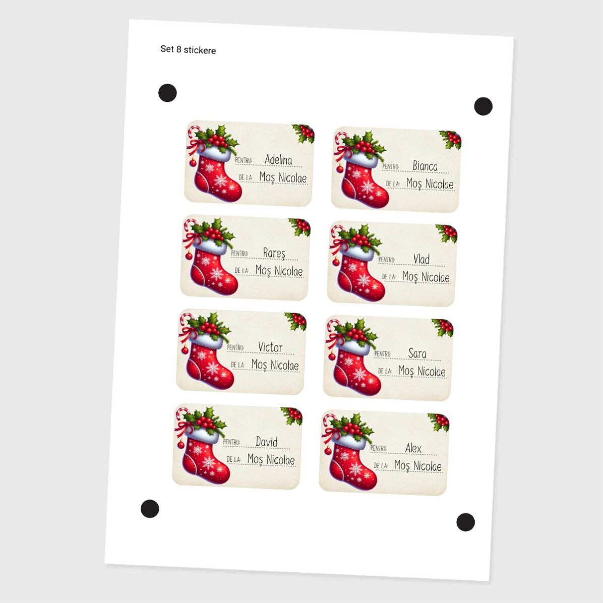 Set de 8 stickere (etichetă autoadezivă) personalizate - Cu drag, Moș Nicolae