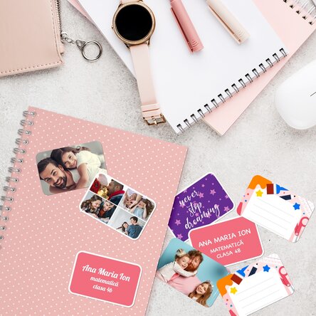 Set de 8 stickere (etichetă autoadezivă) personalizate pentru școală