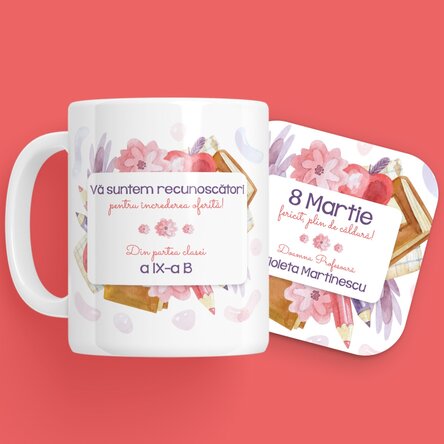 Set personalizat - cana și suport pentru pahar - Primăvara profesorilor