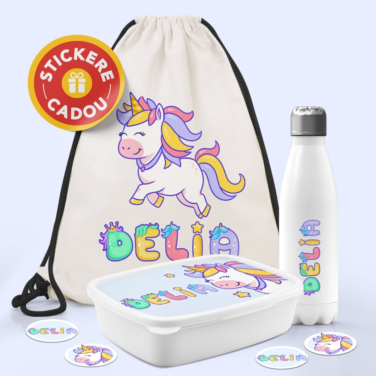 Set personalizat pentru grădiniță sau școală – Unicorn