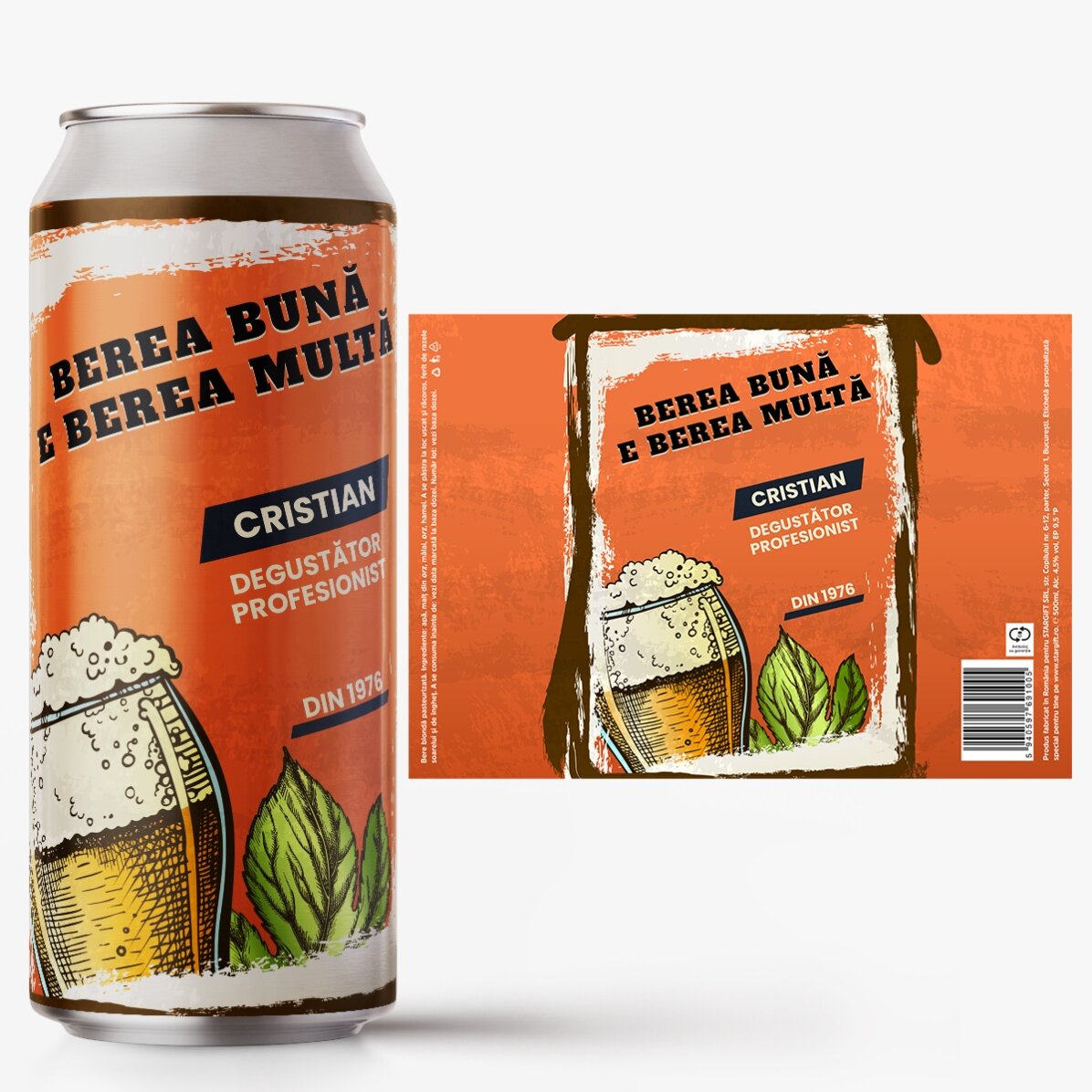 Set personalizat - doză de bere și suport pentru pahar - Vintage beer