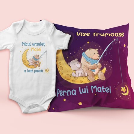 Set personalizat - Pernă și body - Sleepy bear