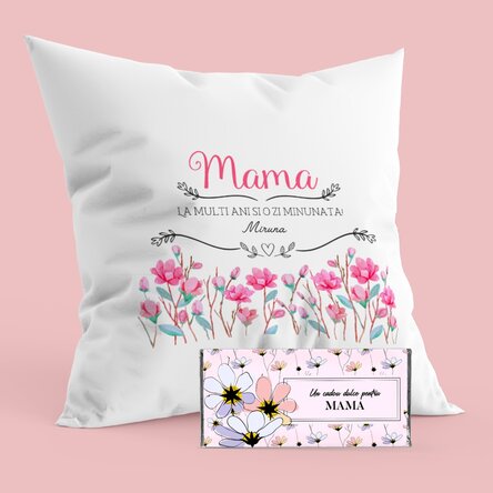 Set personalizat - pernă și ciocolată - pentru mama