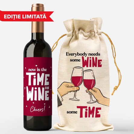 Set cadou sticlă și săculeț de vin - Wine o