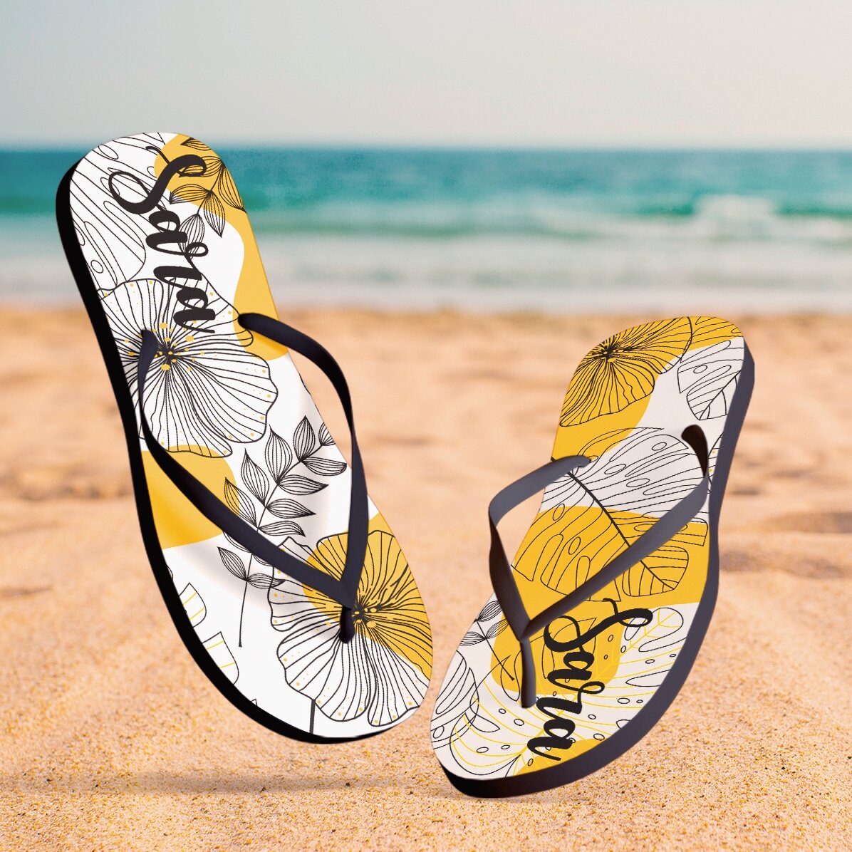 Șlapi personalizați cu nume - Floral