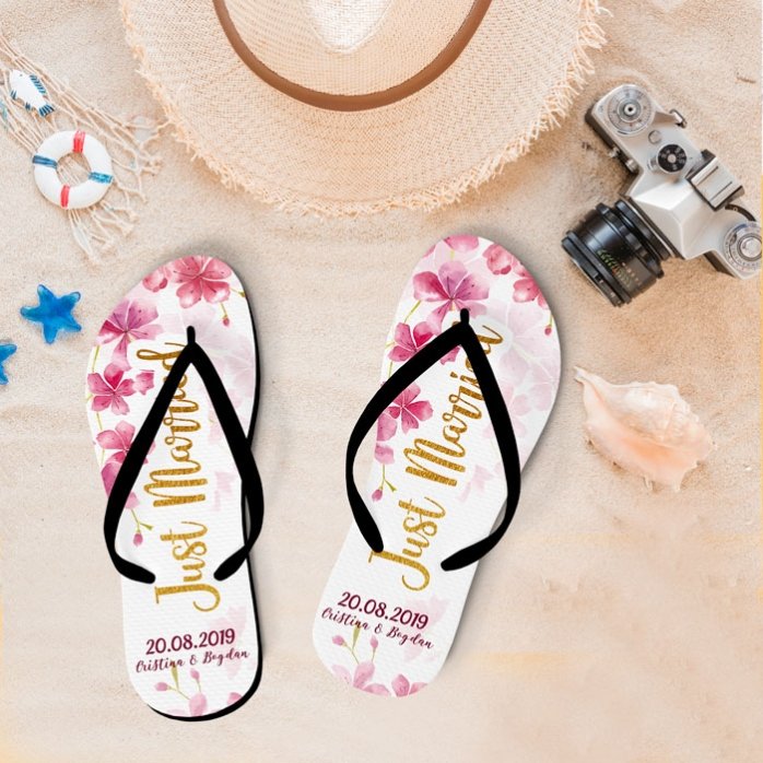 Șlapi personalizați cu text - Just Married