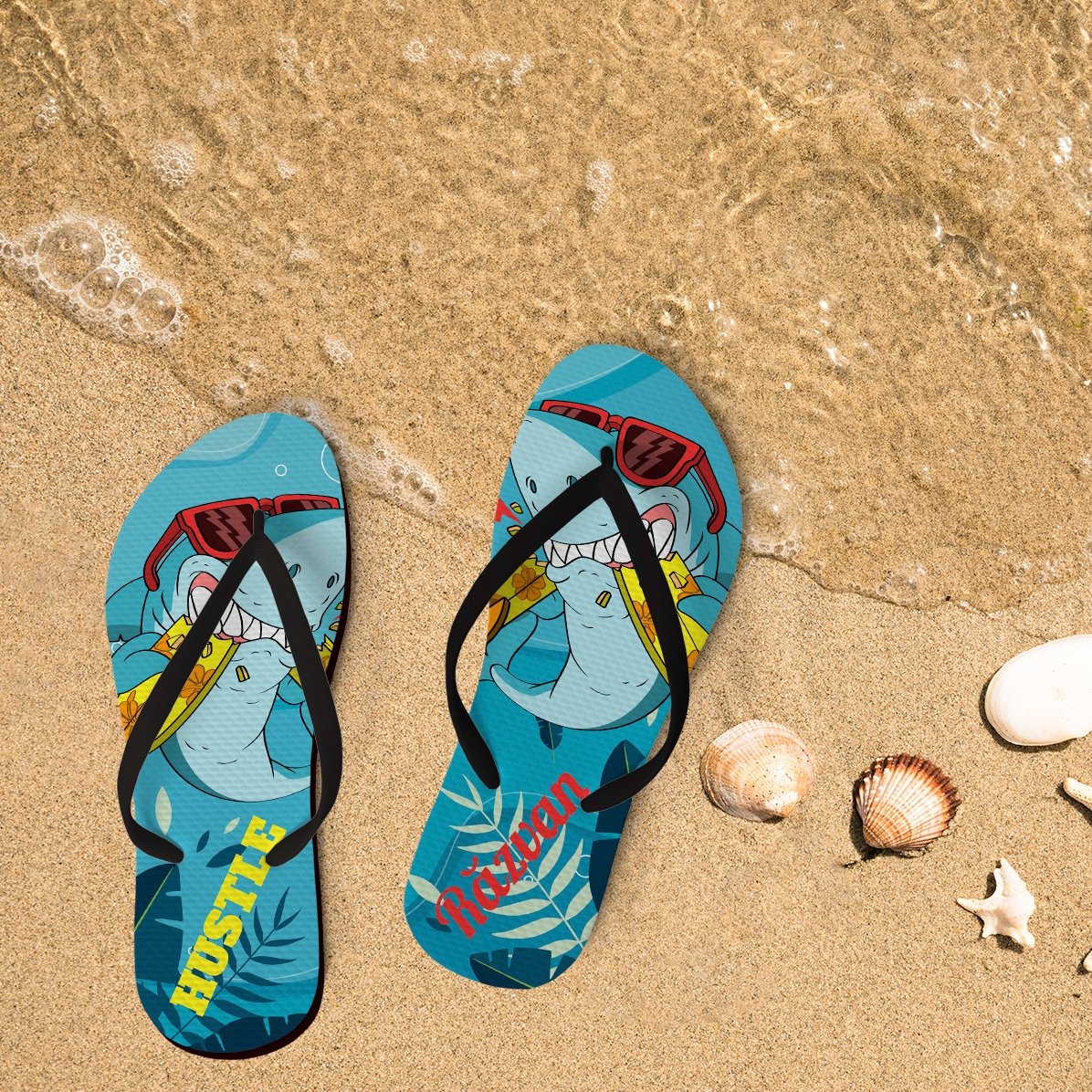 Șlapi personalizați cu text - Rechin