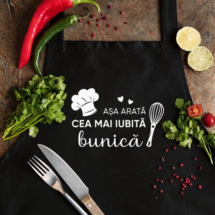 Șorț personalizat cu text - Așa arată