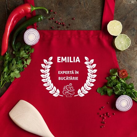 Șorț personalizat cu text - Expertă în bucătărie