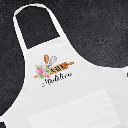 Șorț personalizat cu text pentru nașă - Floral