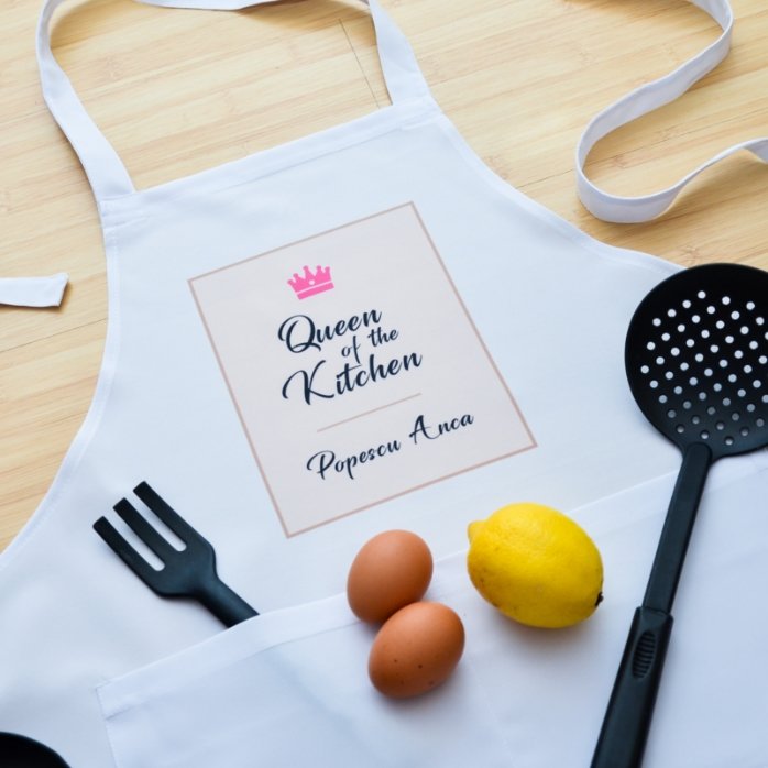 Șorț alb personalizat  - Queen Of The Kitchen