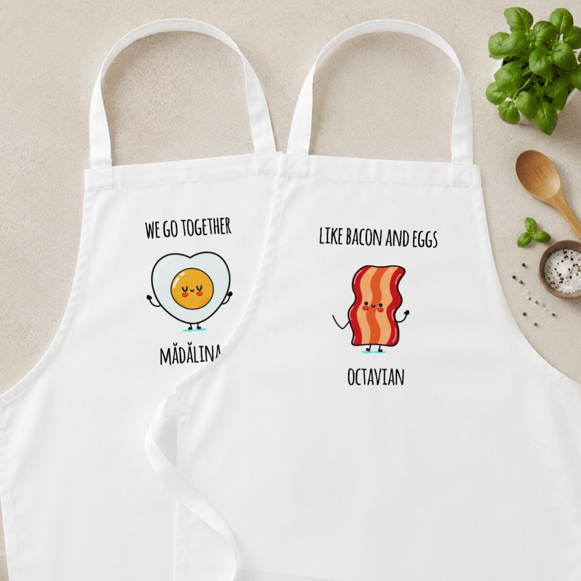 Șorțuri personalizat pentru cuplu cu mesaj amuzant - Bacon and eggs