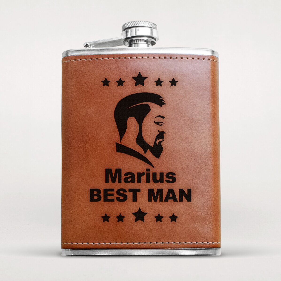 Sticlă de buzunar personalizată îmbrăcată în piele - Best man