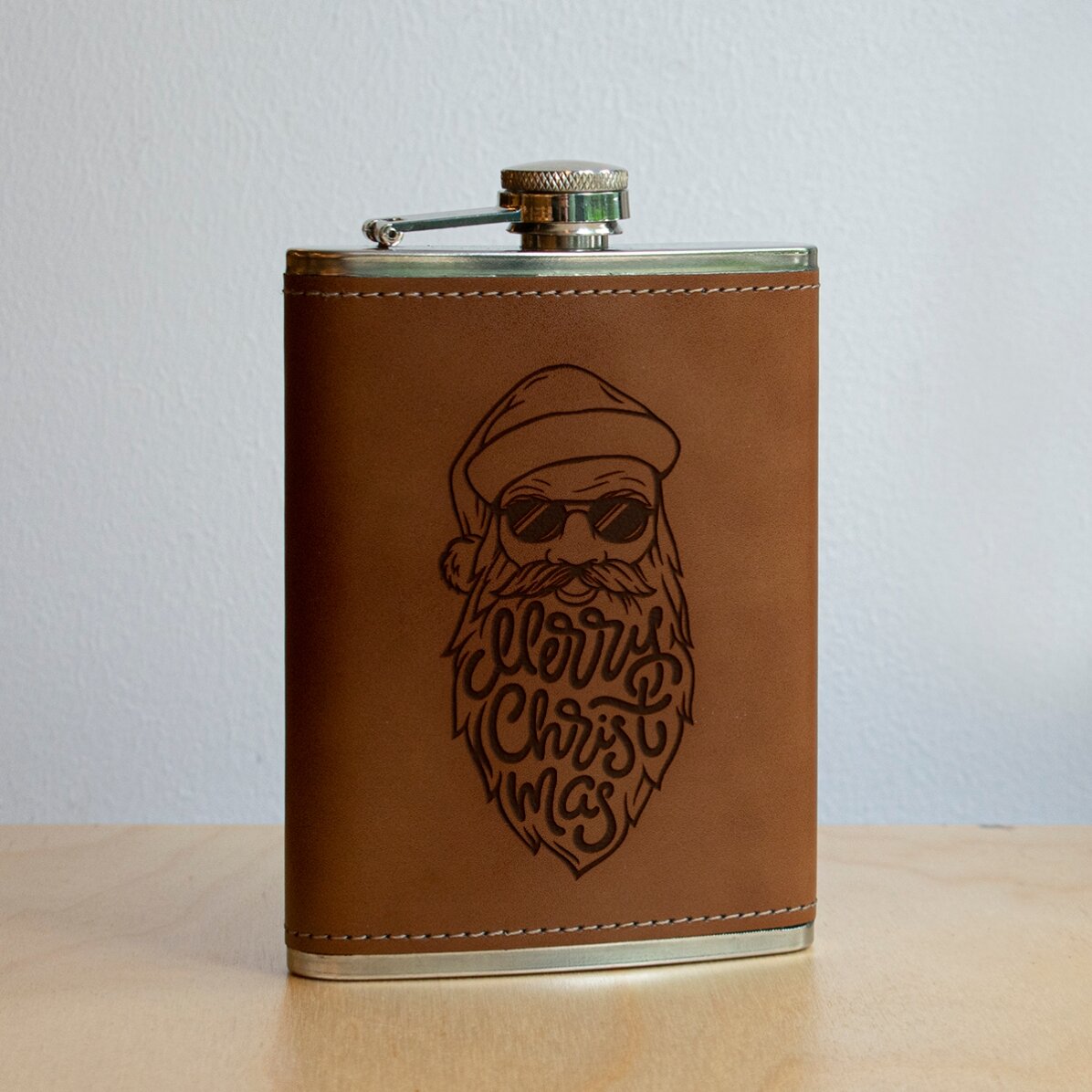 Sticlă de buzunar personalizată îmbrăcată în piele - Merry Christmas