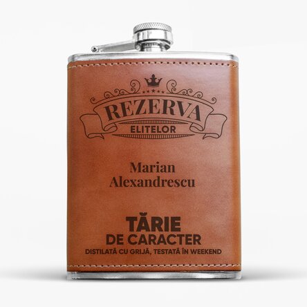 Sticlă de buzunar personalizată îmbrăcată în piele - Rezerva Elitelor