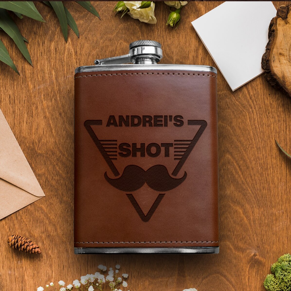 Sticlă de buzunar personalizată îmbrăcată în piele - Shot