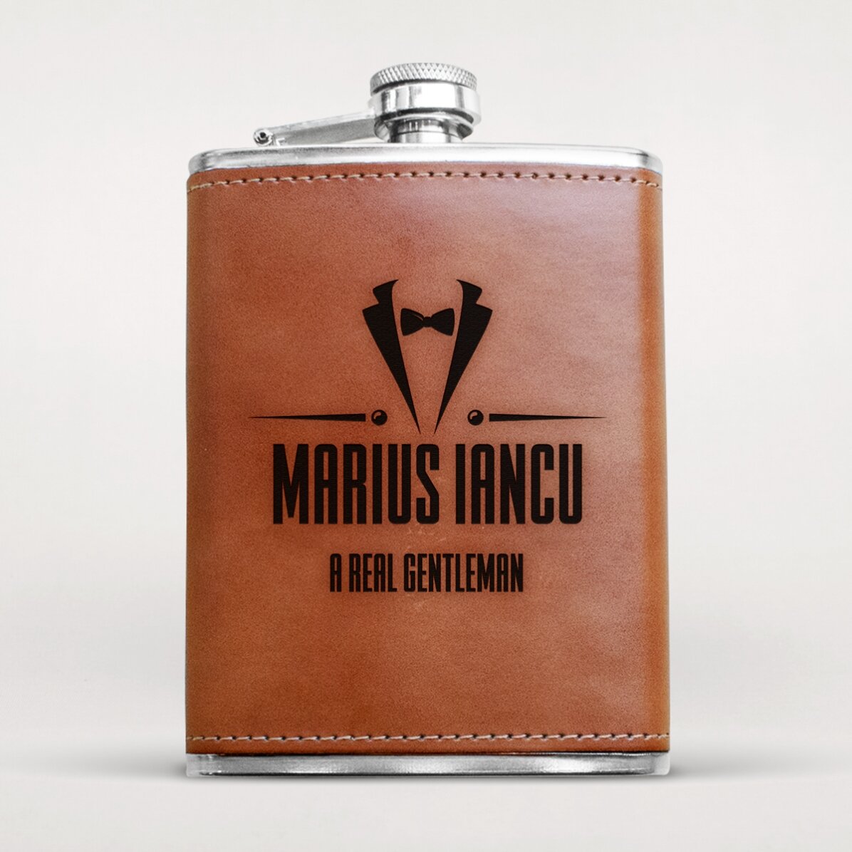 Sticlă de buzunar personalizată îmbrăcată în piele - Tuxedo