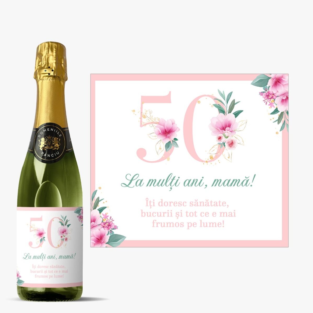 Sticlă medie de vin spumant personalizată cu text - Flowers