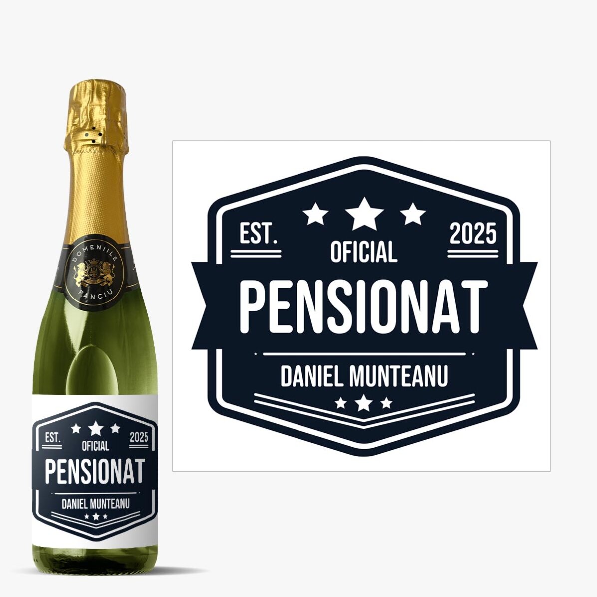 Sticlă medie de vin spumant personalizată cu text - Pensionat