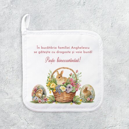 Suport oală fierbinte personalizat cu text - Iepurași de Paște