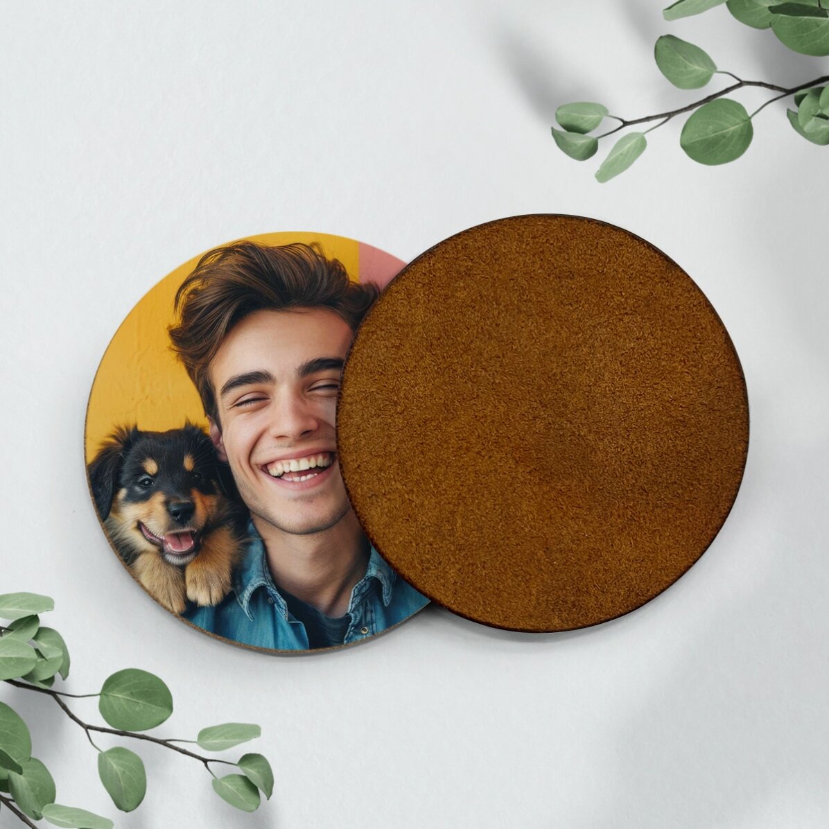 Suport pahar din piele personalizat color cu poză