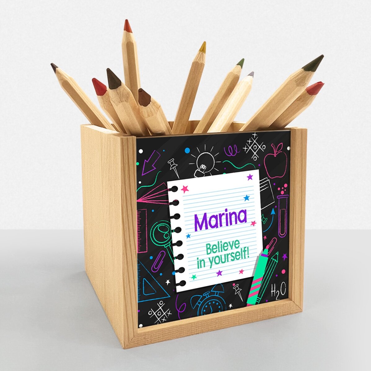 Suport pentru creioane personalizat cu text pentru adolescenți