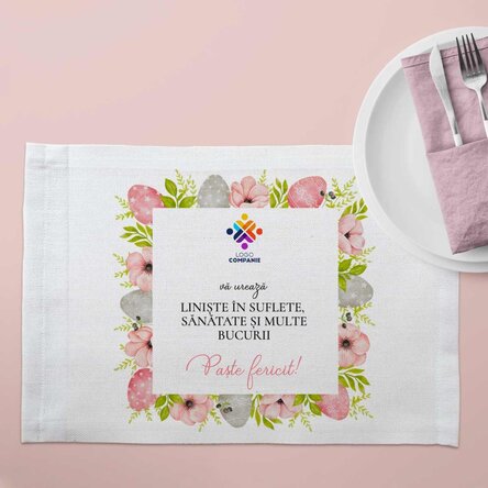 Suport pentru farfurie personalizat cu logo și text - Paște fericit!