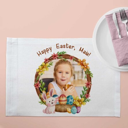 Suport pentru farfurie personalizat cu o poză și text - Paște Fericit!
