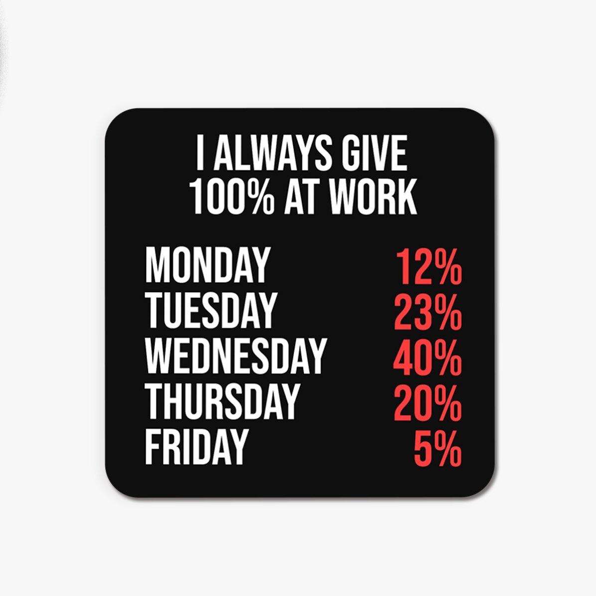 Suport pentru pahar cu text - 100% at work