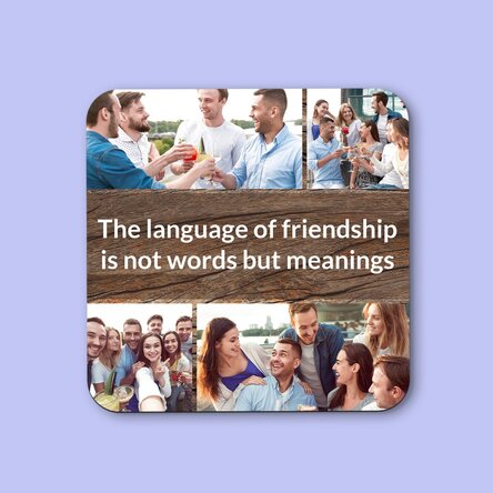 Suport pentru pahar personalizat cu 4 poze și text - Wooden