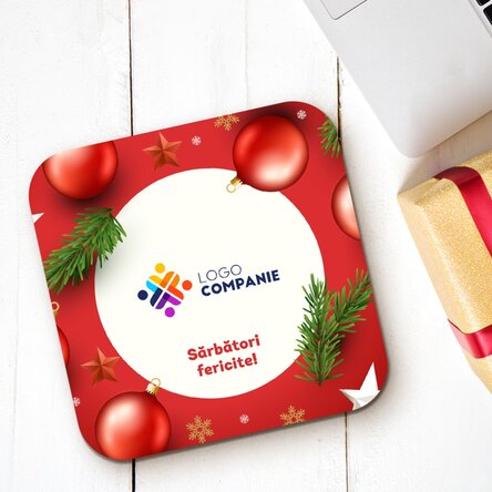 Suport pentru pahar personalizat cu logo și text - Sărbători fericite