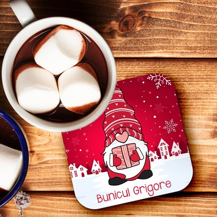 Suport pentru pahar personalizat cu nume - Domnul gnom