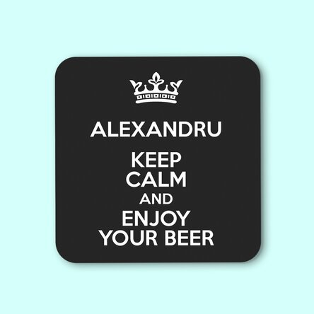 Suport pentru pahar personalizat cu text - Keep Calm Black